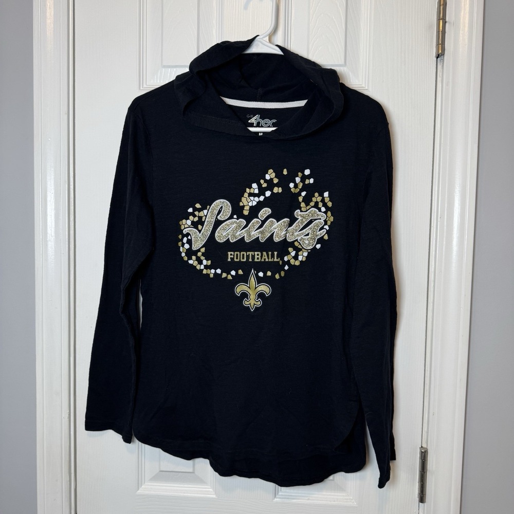 New Orleans Saints NFL Spell Out Women's Black Pullover Hoodie Shirt Medium Glit